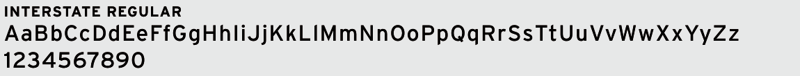 Official Interstate Regular letter and number sample