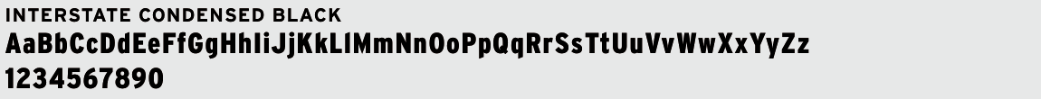 Official Interstate Condensed Black letter and number sample